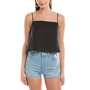 Onia Womens Air Square Neck Linen-Blend Tank, Black